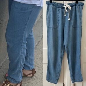 LOFT Lounge Lyocell Drawstring Denim Jogger Pants Blue Sz M